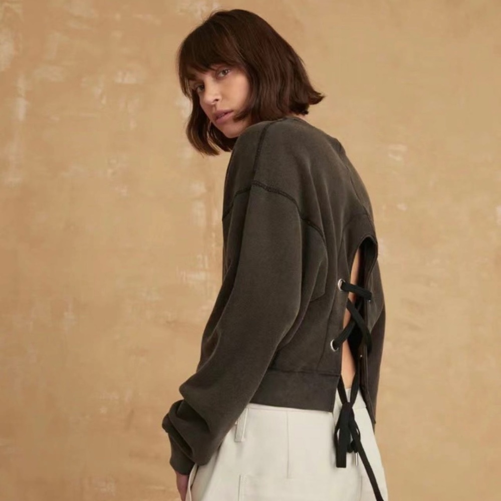 Marissa Webb DEMI FRENCH TERRY VINTAGE WASHED LACE UP SWEATSHIRT Sz M